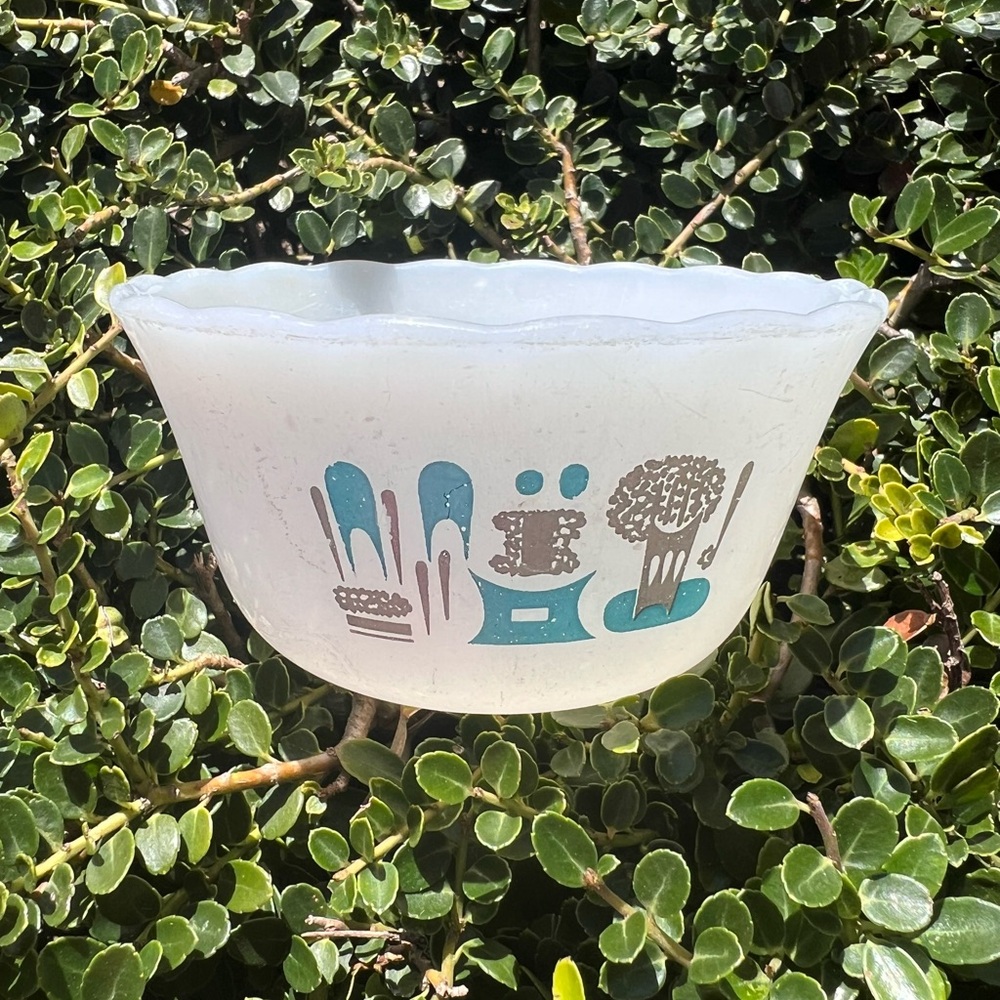 Vintage Fire King Blue Heaven Milk Glass Custard Cup Ramekin Bowl Collectible